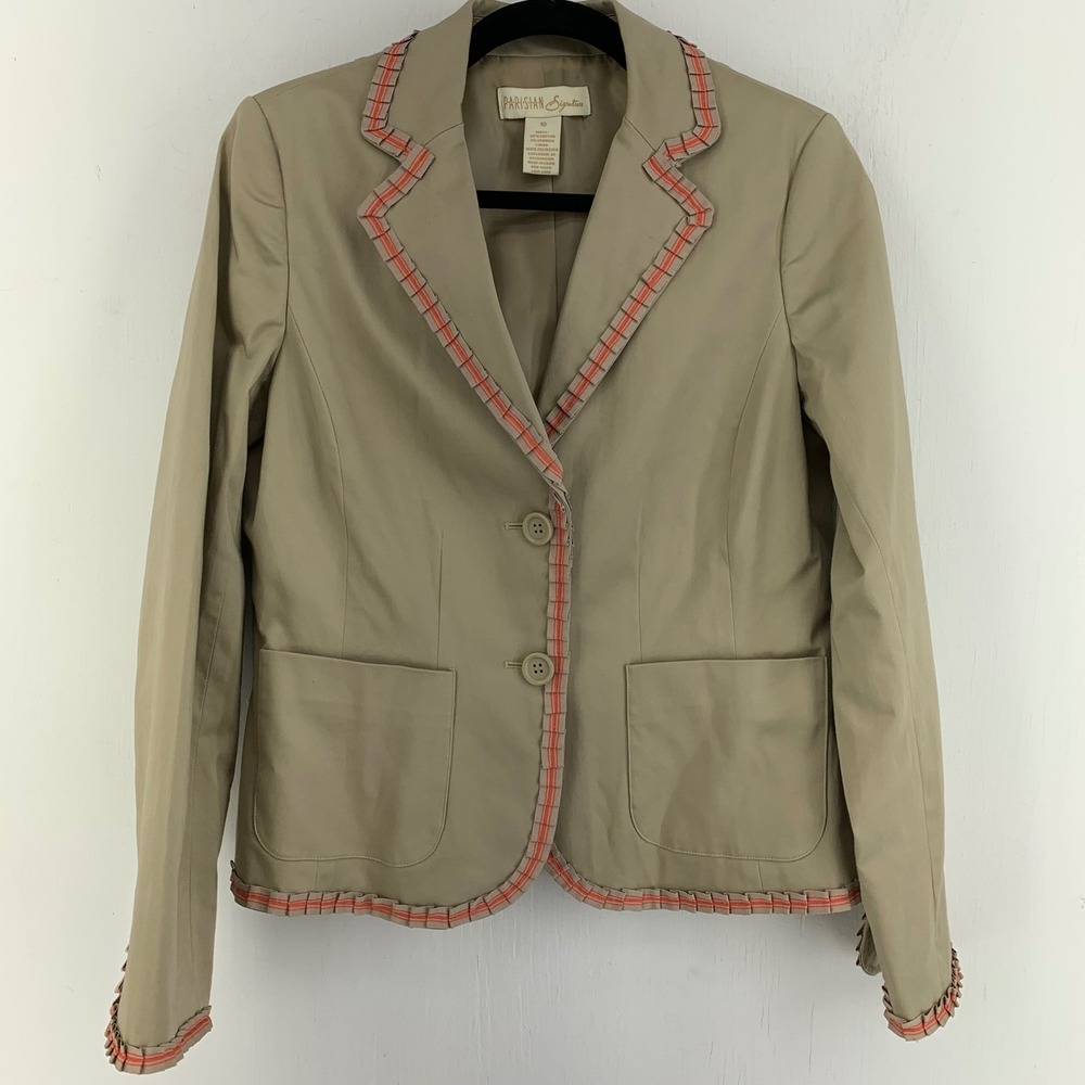 Y2K 90s Academic Preppy Office Cotton Blazer Jacket Ruffle Professional Sz. 10